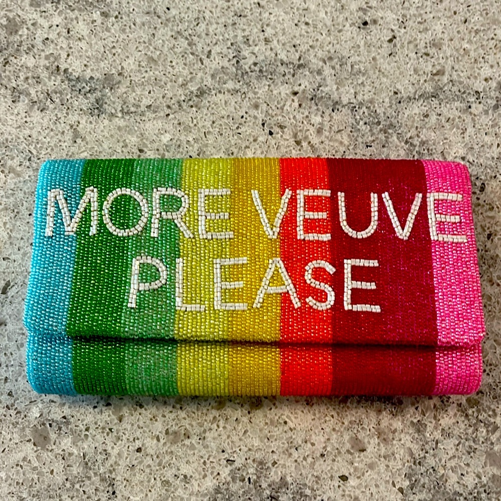 More Veuve Please Handmade Rainbow Beaded Clutch NWT